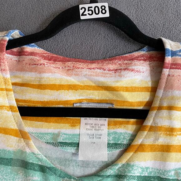 Vtg 80s 90s Two Potato Artsy A Line Midi Dress M Petite Sheer NOS Coastal Pastel - Picture 16 of 16